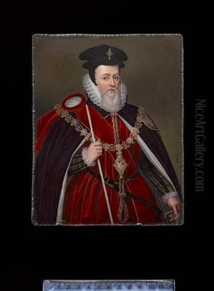 William Cecil, 1st Baron Burghley, Wearing The Robes Of The Chancellor Of The Order Of The Garter, Blue Cloak With White Satin Lining, The Insignia And Arms Of The Order On His Left Breast - view 1
