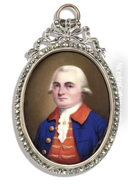 A Gentleman, In Blue Coat With Red Collar And Gold Buttons - view 1