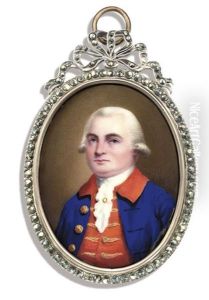 A Gentleman, In Blue Coat With Red Collar And Gold Buttons by Henry Bone
