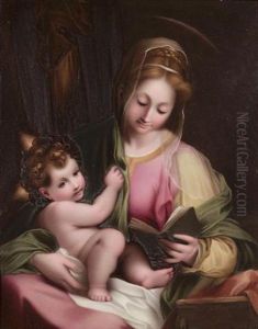 The Madonna Seated Holding The Naked Infant Jesus And An Open Book