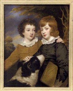 Henry Gawler And His Brother John Bellenden Ker Holding A Portfolio, As Children With Their Dog by Henry Bone
