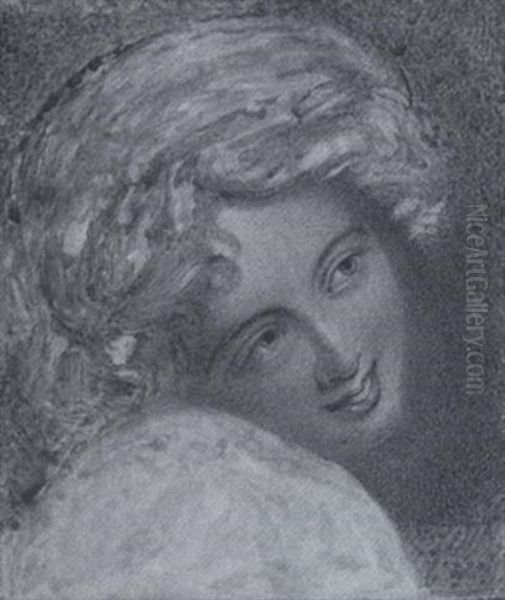 Portrait Of Emma, Lady Hamilton, Wearing White Robes, A Blue Ribbon In Her Blonde Hair - view 1
