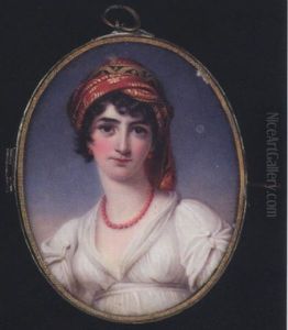 Mrs. John Halkett Wearing White Dress, Coral Necklace, Matching Earrings And Embroidered Turban