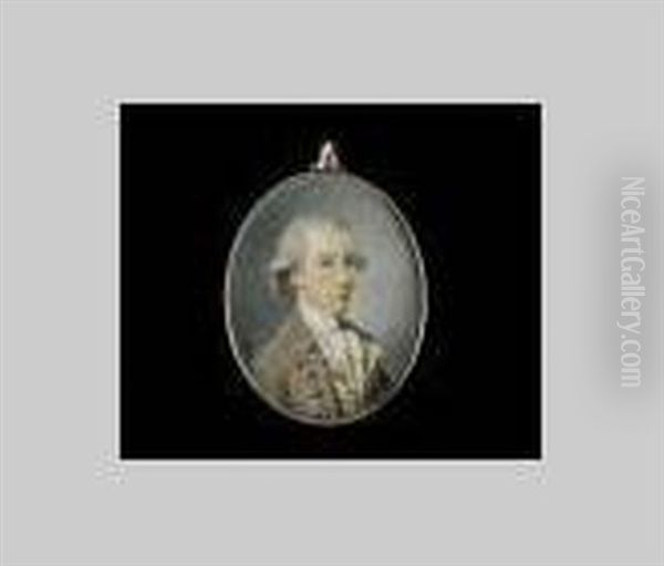 Gentleman, Wearing Buff-coloured Coat, Striped Waistcoat And Frilled White Cravat, His Hair Powdered And Worn En Queue - view 1