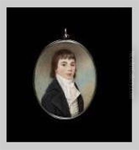 A Young Gentleman, Wearing Grey Coat, White Waistcoat With Blue And Red Stripes And White Cravat, His Brown Hair Worn Long