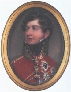 George Iv When Prince Regent, Wearing Field Marshal's Red Uniform, Miniature Ribbons, Golden Fleece, Stars Of The Garter, Holy Spirit, Black Eagle And St. Andrew by Henry Bone