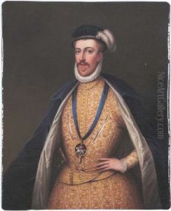 Portrait Of Thomas Howard, 4th Duke Of Norfolk, Wearing Velvet Cloak, Cream Doublet With Gold, Garter And Lesser George Of The Order On A Blue Ribbon And Gilt Dagger At His Waist by Henry Bone