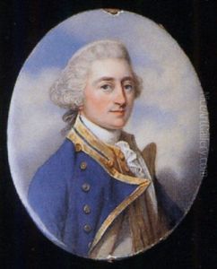 A Naval Officer In Blue Coat Trimmed With Gold Braid, Gold Buttons And White Waistcoat