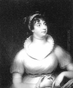 Princess Sophia Of Gloucester Seated Before A Red Curtain Wearing A White Dress With Ruff Collar