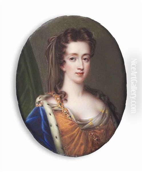 Mary Ii (1662-1694), Queen Of England, Scotland And Ireland 1689-1694 Wearing An Orange Garment And Blue Cloak Trimmed With Ermine - view 1