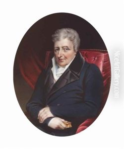 Alleyne Fitzherbert (1753-1839), 1st Baron St Helens, In Navy Double-breasted Frock Coat With Black Satin Lapels, White Stand-collar Waistcoat, White Frilled Cravat And Stock, Seated, Holding A Gold Snuff-box In His Right Hand; Red Curtain Background