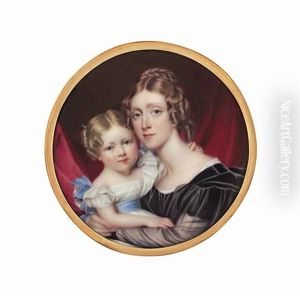 Countess Elizabeth Georgiana Spencer, Nee Poyntz (1799-1851) In Black Dress With Gauze Sleeve, Holding Her Daughter, Lady Georgina Spencer (1832-1852)...