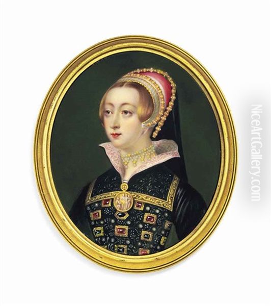 A Young Lady Called Anne Boleyn (c. 1500-1536), In Black Dress Adorned With Pearls And Jewels, Gold Cameo At Her Breast Depicting The Judgement Of Paris, Pearl And Gold Choker - view 1