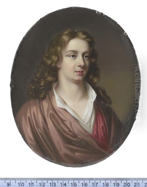 Abraham Cowley (1618-1667), Wearing Brown Cloak With Crimson Lining And White Chemise, His Natural Wavy Locks Worn To His Shoulders. (after Mary Beale) - view 1