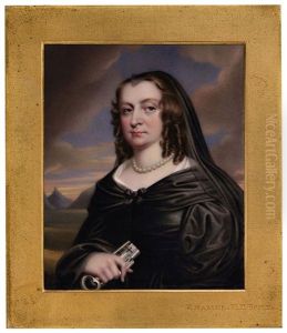 Lady Bankes, Nee Mary Hawtrey In Widow's Dress, Gauze Veil, Pearl Necklace, Holding The Keys To Corfe Castle, Dorset (after John Hoskins)