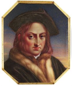 A Gentleman, In Fox Fur-lined Black Robe, Fur Vest, White Shirt, Brown Leather Four-cornered Hat, Wavy Auburn Hair