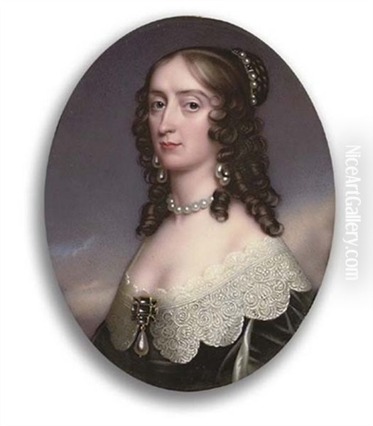 The Winter Queen, Princess Elizabeth, Queen Of Bohemia, In Black Silk Dress With Slashed Sleeve Revealing White Underdress, Decollete Lace Collar, Large Jewel-set Gold Brooch At Corsage - view 1