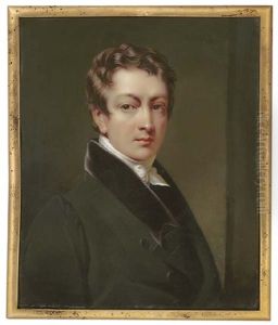 A Young Gentleman, In Black Coat With Black Buttons, Velvet Collar And White Knotted Cravat