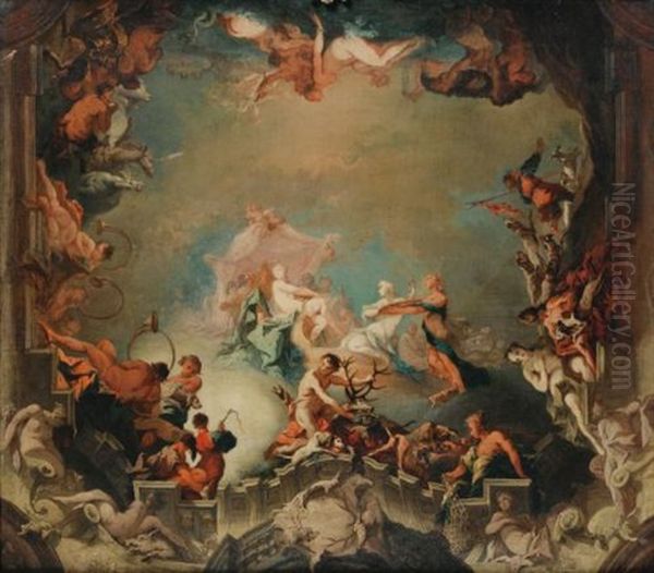 Etude De Plafond Sur Le Theme De La Chasse (study) - view 1