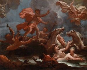 Triumph Des Neptuns, Der Begleitet Von Tritonen Auf Einem Muschelwagen Uber Die Wellen Reitet by Matteo Bonechi