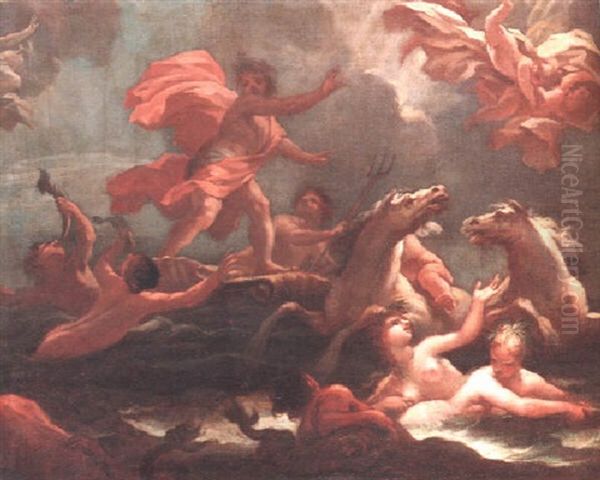 Neptune Riding On A Conch Shell Drawn Through Waves By Tritons - view 1