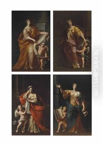 A Sibyl With A Putto Holding A Scroll; The Samian Sibyl; The Persian Sibyl (+ A Sibyl With A Putto Holding A Book; 2 Works) by Gian-Girolamo Bonesi