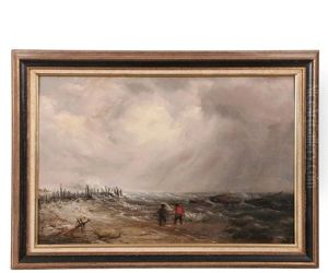 Shipwreck At Ruined Seawall by George Robert Bonfield