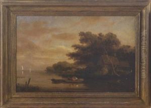 Seascape With Sailboats And Fishermen By The Shore by George Robert Bonfield