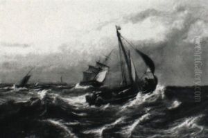 Segelboote Und Schiffe Auf Hoher, Rauher See by George Robert Bonfield