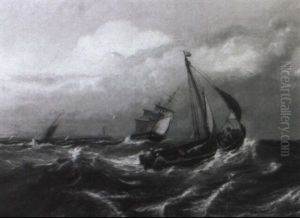 Segelboote Und Schiffe Auf Hoher, Rauher See by George Robert Bonfield
