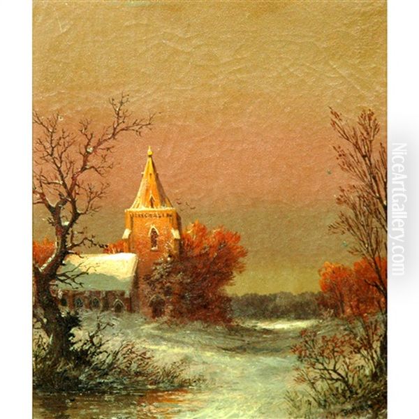 Snowed In Church At Dusk - view 1