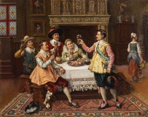 Musketiere Und Dame Beim Trunk by Gaston Bonfils
