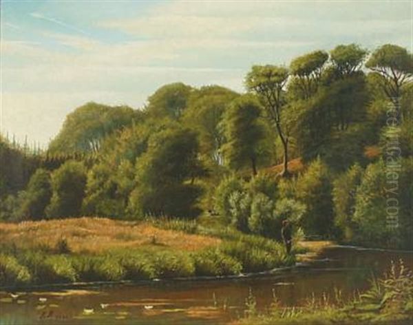 A Boy Fishing In A River - view 1