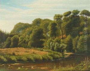 A Boy Fishing In A River by Louise Marie Magdalene Bonfils