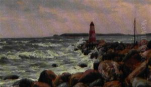 Udsigt Over Bugten Med Stenmole, Morgenrode by Louise Marie Magdalene Bonfils