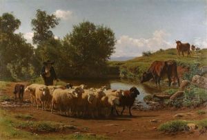 The Shepherd And His Flock by Auguste Bonheur