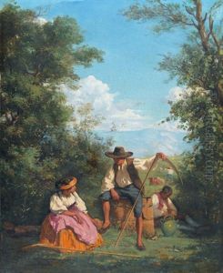 Idyllische Szene Mit Hirtin Und Schafherde by Auguste Bonheur