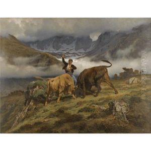 Le Combat, Souvenir Des Pyrenees by Auguste Bonheur