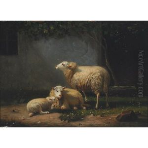 Sheep In A Farmyard (+ Sheep In A Pasture; 2 Works) by Auguste Bonheur