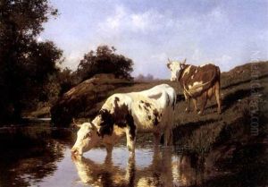 Vaches S'abreuvant A La Riviere by Auguste Bonheur