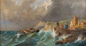 L'arrivee Des Barques Sur Une Mer Houleuse by Ferdinand Bonheur