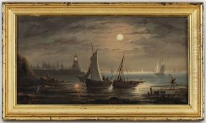 Bateaux De Pecheurs Dans La Rade Au Clair De Lune Bateaux De Pecheurs Dans La Rade Au Clair De Lune