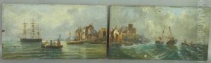 Barques De Pecheurs Par Temps Calme (+ Barques De Pecheurs Par Temps De Tempete; Pair) by Ferdinand Bonheur