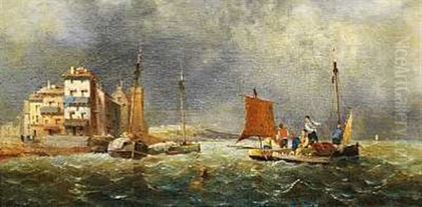 Sydlandsk Havnemotiv Med Fiskerbade I Forgrunden - view 1