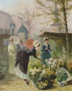 Kvinnor Pa Blomstermarknad by Ferdinand Bonheur