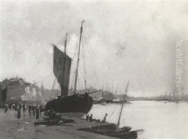 A Harbor With Figures On A Quay - view 1
