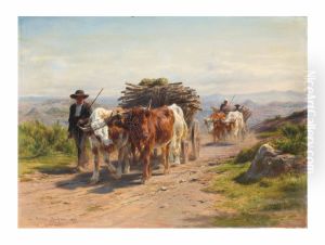 Charrette Attelee De Vaches, Et Bouvier, En Auvergne by Rosa Bonheur