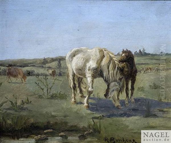 Broodmare And Foal On A Meadow - view 1