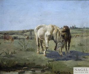Broodmare And Foal On A Meadow by Rosa Bonheur