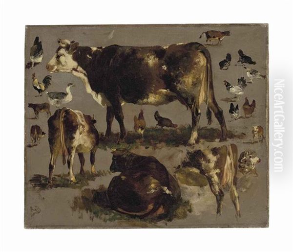 Studies Of Cows, Hens, Roosters, A Goose And A Sheep - view 1